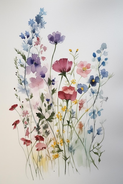 Ein Aquarell von Blumen in einer Vase