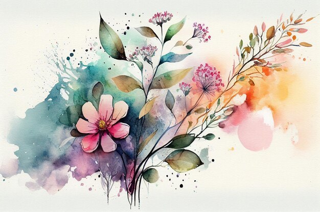 Ein Aquarell von Blumen und Blättern.