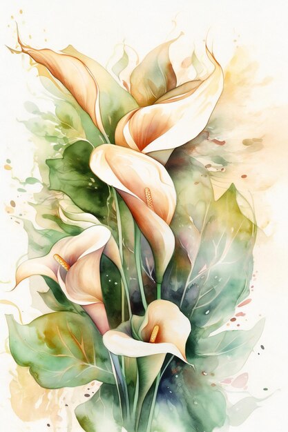 Ein Aquarell von Calla-Lilien.