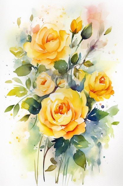 Ein Aquarell von gelben Rosen.