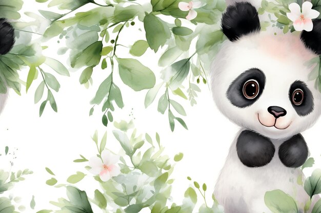 Foto ein aquarell-wunderland blumen-panda-muster