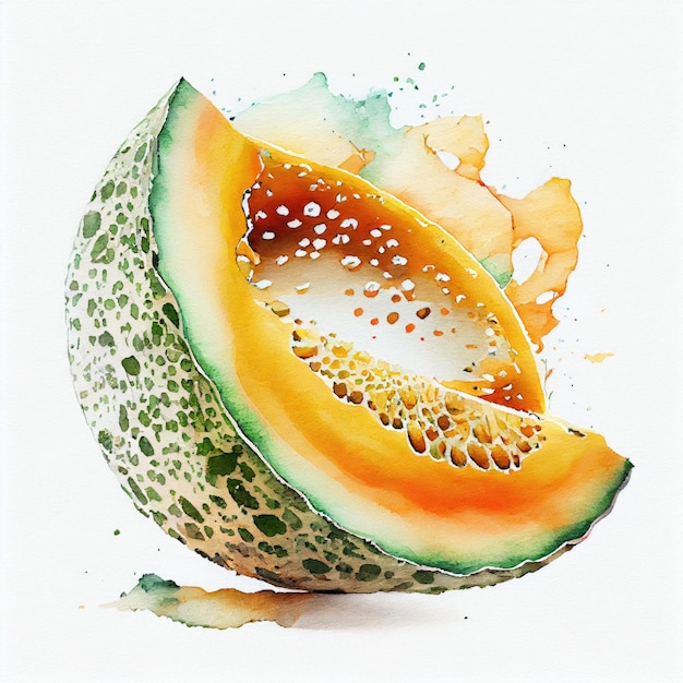 Ein Aquarellbild einer Melone mit dem Wort Papaya darauf.