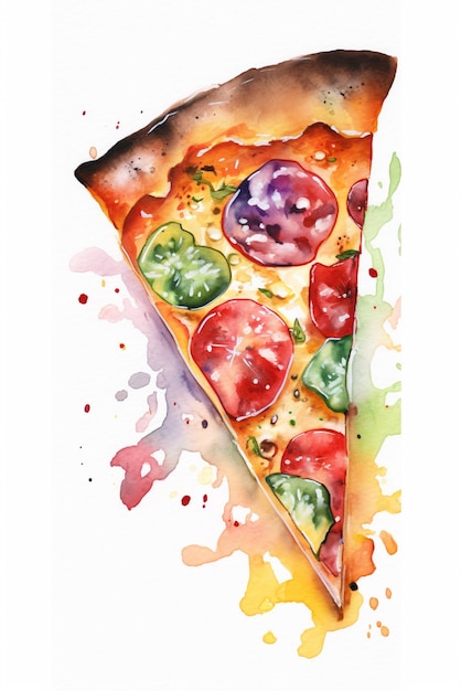 Ein Aquarellbild einer Pizza mit verschiedenen Belägen.