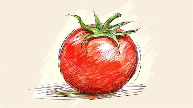 Foto ein aquarellbild einer tomate auf weißem hintergrund die tomate ist rund und rot mit einem grünen stamm