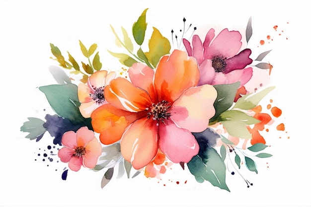 Ein Aquarellbild von Blumen mit einem Farbspritzer.