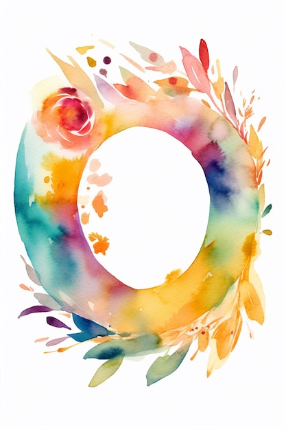 Ein Aquarellbuchstabe o mit einer Blume in der Mitte.