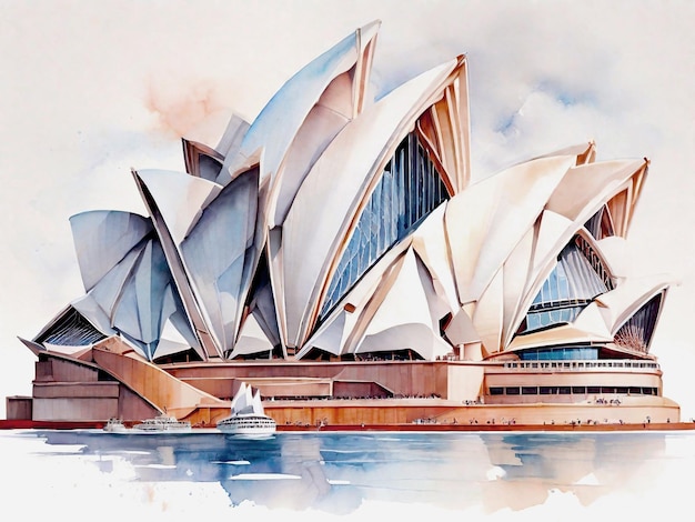 Ein Aquarellfoto des Opernhauses in Sydney