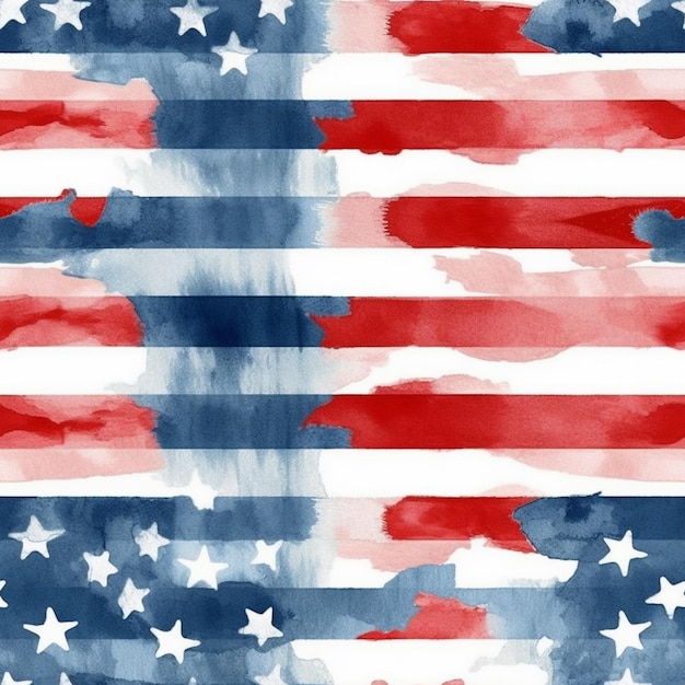 Ein Aquarellgemälde einer amerikanischen Flagge mit Sternenbanner und generativer KI