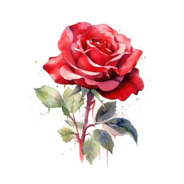 Ein Aquarellgemälde einer roten Rose mit dem Wort „Rosen“ darauf.