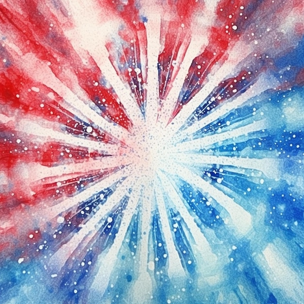 Ein Aquarellgemälde einer roten, weißen und blauen Explosion.