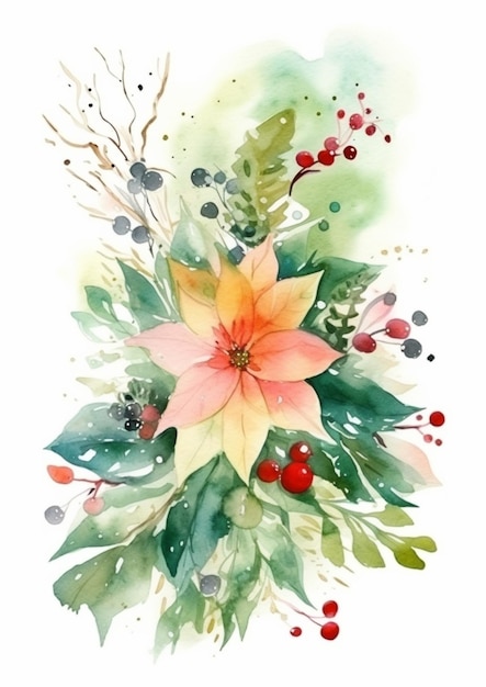 Ein Aquarellgemälde einer Weihnachtsblume.