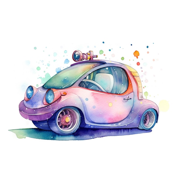 Ein Aquarellgemälde eines Autos mit dem Wort „Bug“ darauf