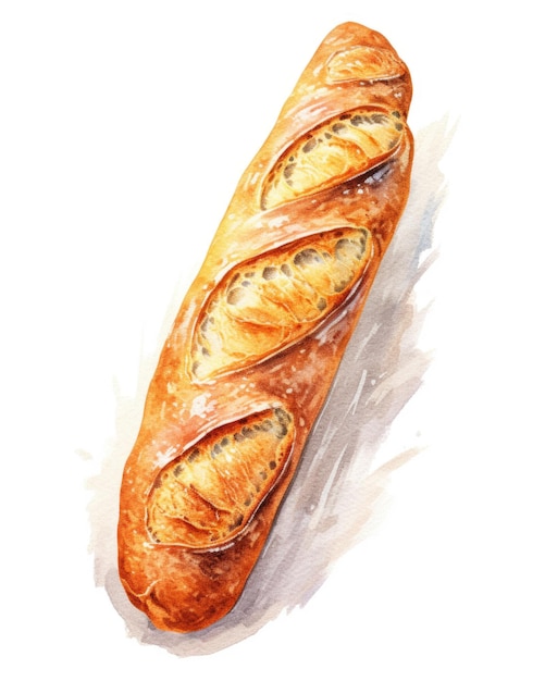 Ein Aquarellgemälde eines Baguettebrots