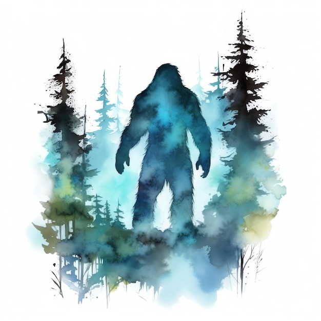 Ein Aquarellgemälde eines Bigfoots im Wald