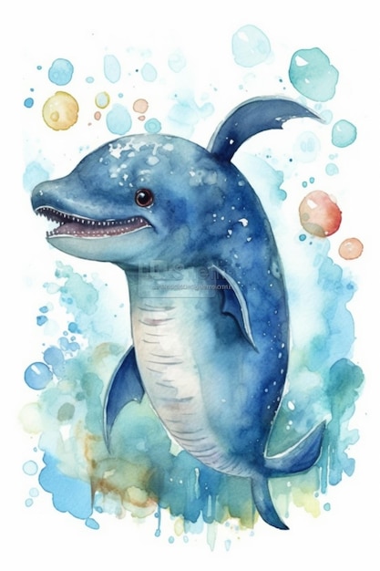 Ein Aquarellgemälde eines blauen Delphins.