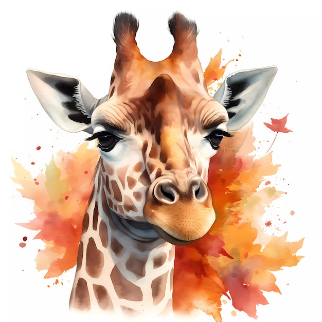 Ein Aquarellgemälde eines Giraffenporträts