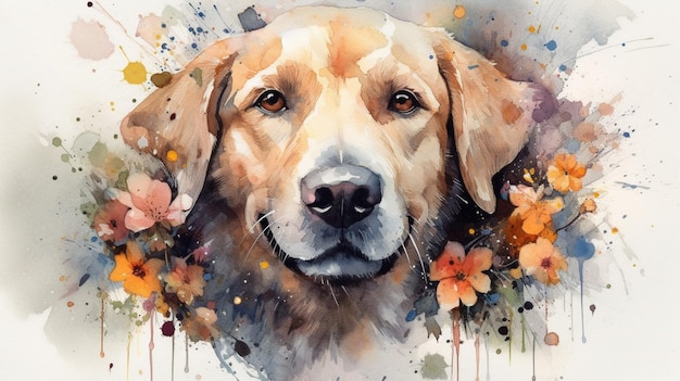 Ein Aquarellgemälde eines Golden Retriever-Hundes