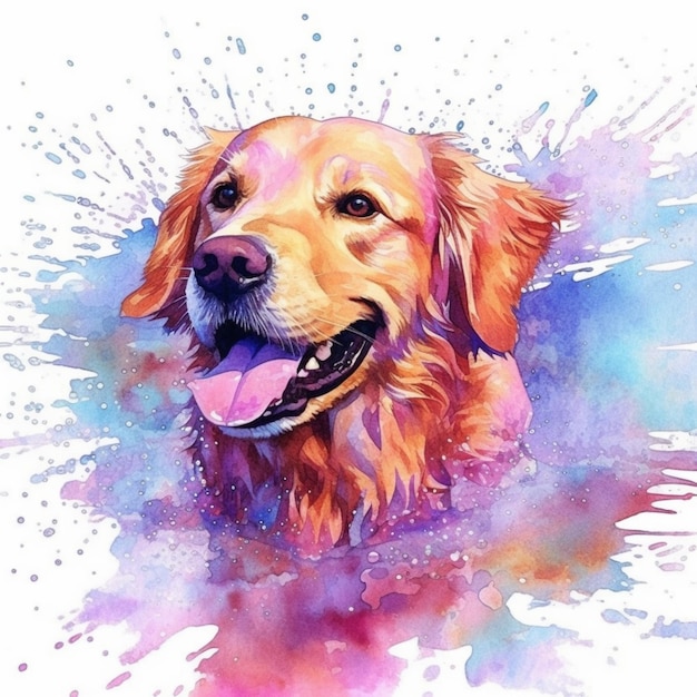 Ein Aquarellgemälde eines Golden Retriever-Hundes.