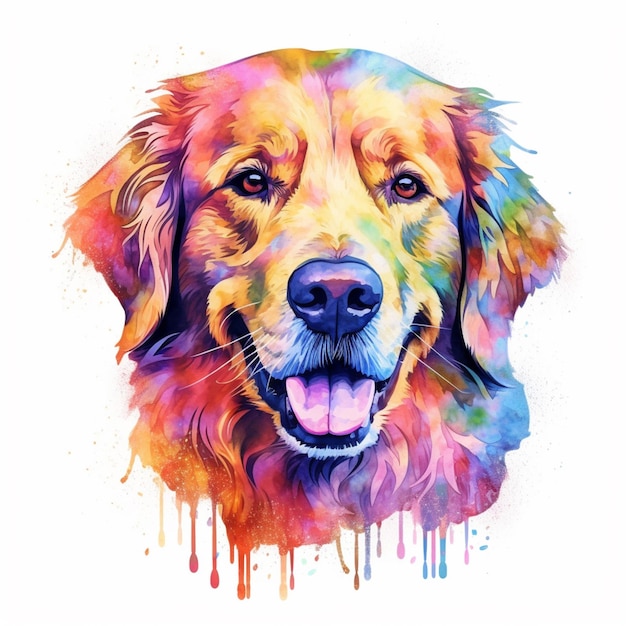 Ein Aquarellgemälde eines Golden Retriever-Hundes.