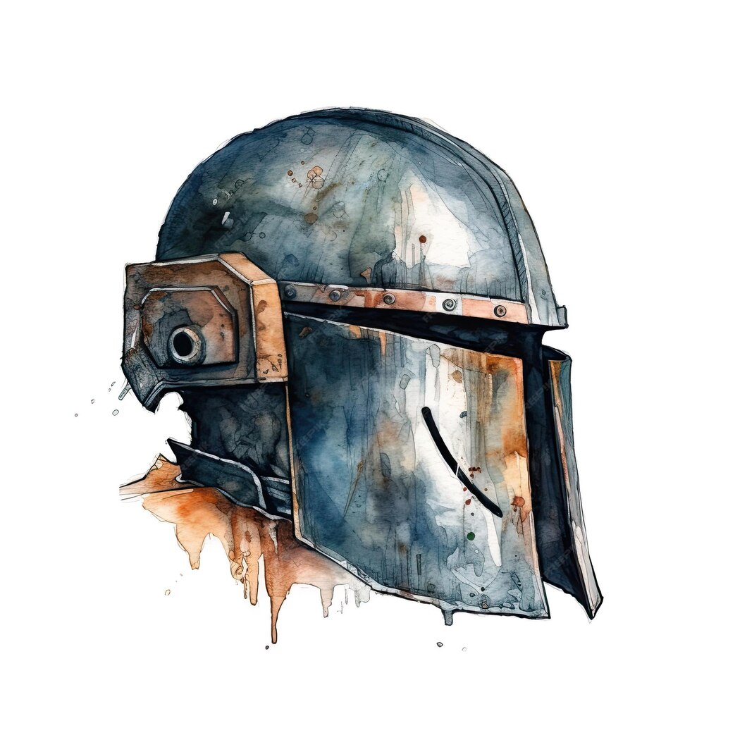 Ein aquarellgemälde eines helms aus dem star wars-film. | Premium-Foto