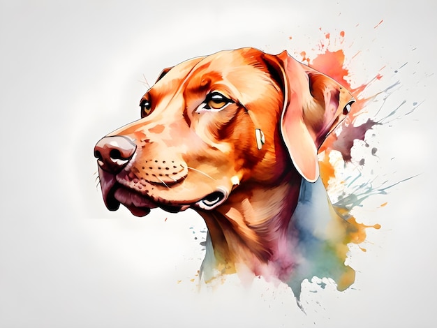 Ein Aquarellgemälde eines Hundes, ein farbiger, mehrfarbiger Spritzer, abstrakte digitale Kunst, weißer Hintergrund