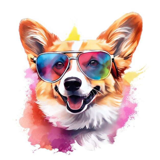 Ein Aquarellgemälde eines Hundes mit Sonnenbrille.