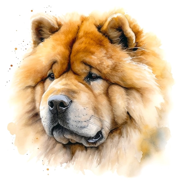 Ein Aquarellgemälde eines Hundes namens Chow-Chow.