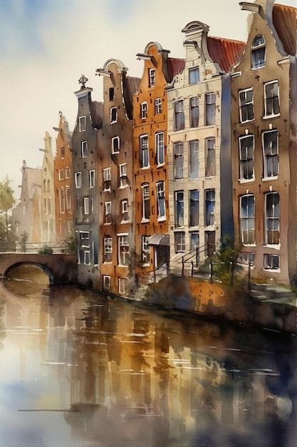 Ein Aquarellgemälde eines Kanals in Amsterdam