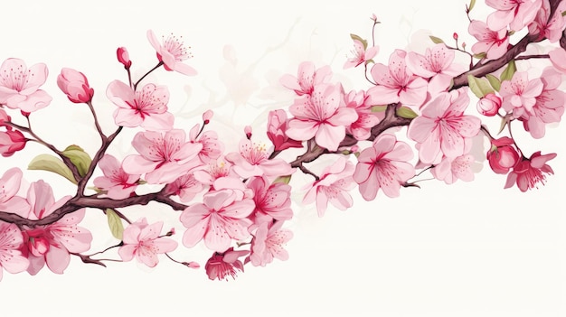 Ein Aquarellgemälde eines Kirschblütenbaums.