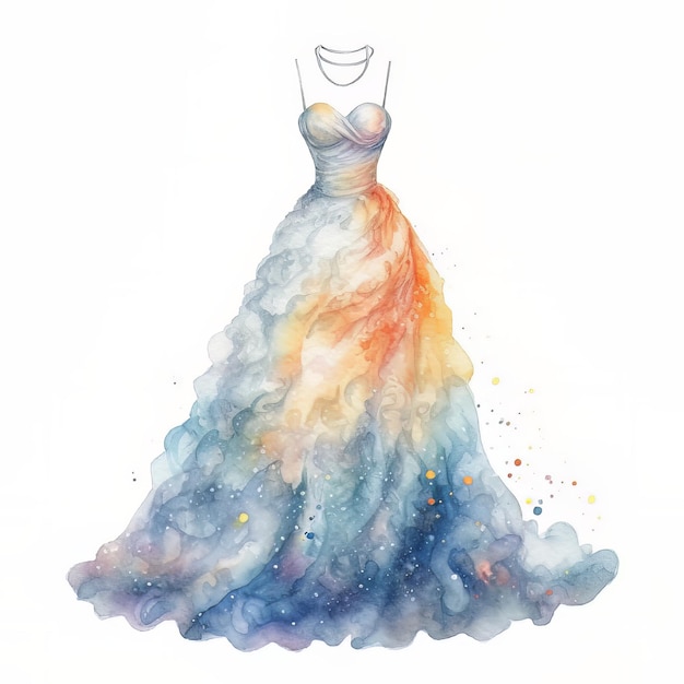 Ein Aquarellgemälde eines Kleides mit dem Wort Liebe darauf.