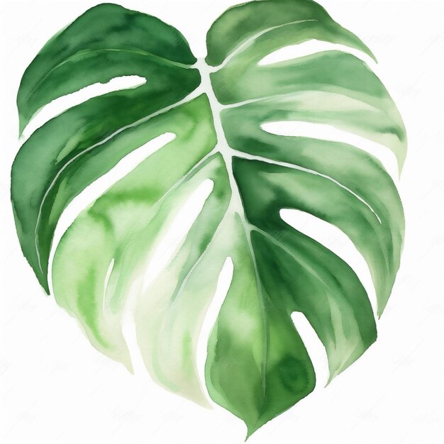 Ein Aquarellgemälde eines Monstera-Blattes.