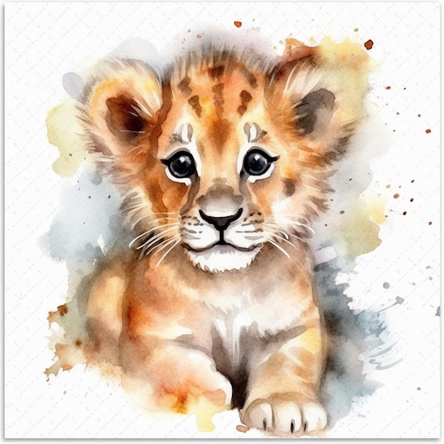 Ein Aquarellgemälde eines Tigerbabys.