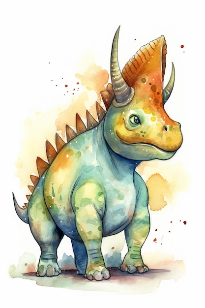 Ein Aquarellgemälde eines Triceratops-Dinosauriers.