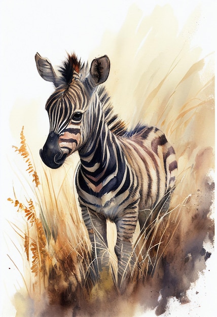 Ein Aquarellgemälde eines Zebras im Gras