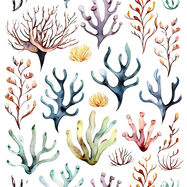 Ein Aquarellgemälde von Korallen und Algen