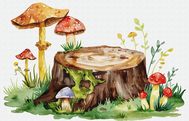 ein Aquarellgemälde von Pilzen und Pilzen mit Pilzen