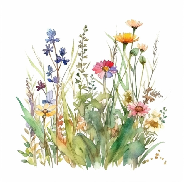 Ein Aquarellgemälde von Wildblumen.