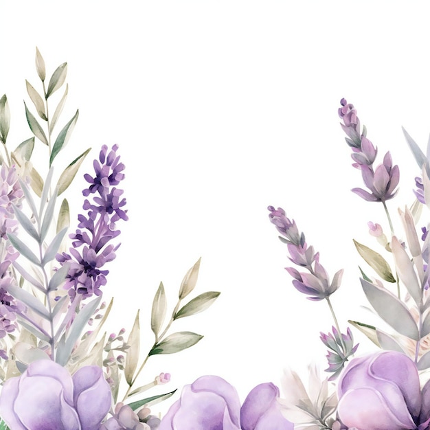 Ein Aquarellhintergrund mit Lavendelblumen und einer Lavendelblume.