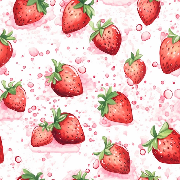 Ein Aquarellmuster aus Erdbeeren mit einem Spritzer Flecken.