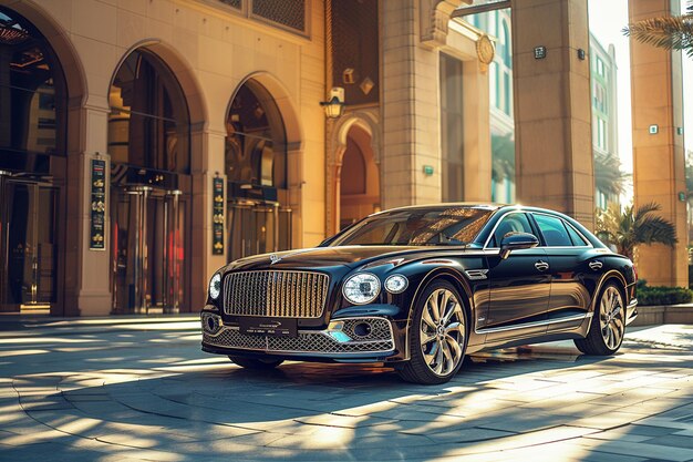 Foto ein arafed-bentley-auto vor einem gebäude in einer stadt mit generativer ai geparkt