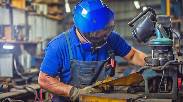 Ein Arbeiter arbeitet in einer Fabrik mit Sicherheitskräften