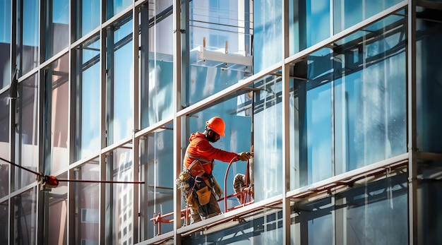 Ein Arbeiter auf einem Gebäude in San Francisco