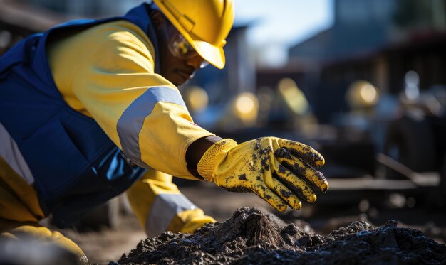 Ein Arbeiter verarbeitet Erde auf einer Baustelle