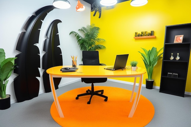 Ein Arbeitsraum mit Bananen-Themen und Büroartikeln in Bananenform