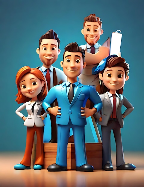 Ein Arbeitsteam von Fachleuten 3D-Illustration Zeichentrickfiguren Geschäfts-Teamwerk-Konzept