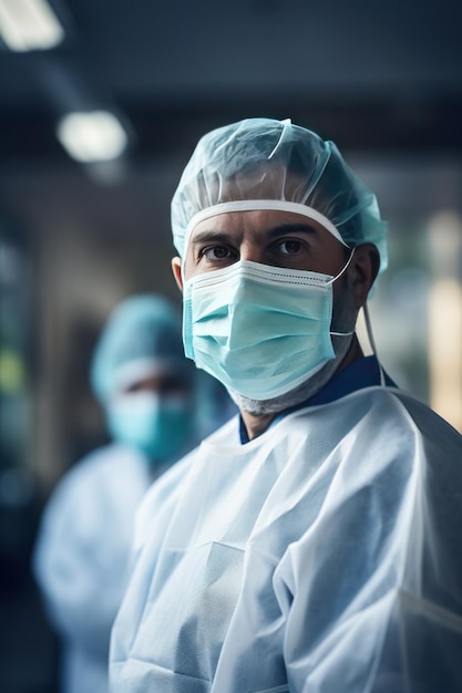 Ein Arzt trägt eine Schutzmaske gegen das Coronavirus