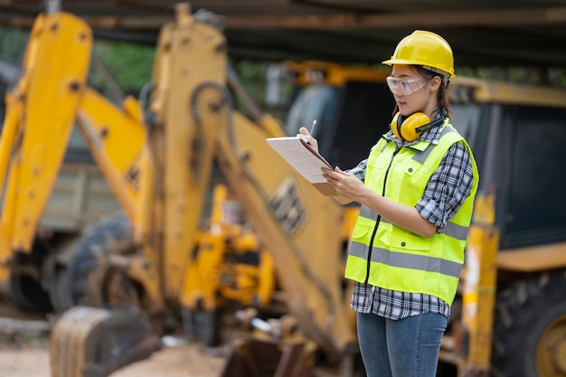 Ein asiatisches Mädchen Bauingenieur auf der Baustelle