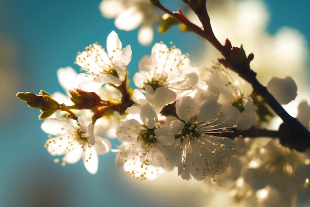 Ein Ast eines Baumes mit weißen Blüten und dem Wort Kirsche darauf.