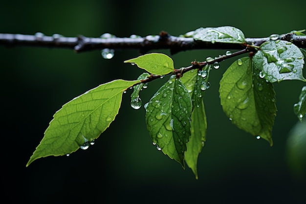 Ein Ast mit Wassertropfen darauf