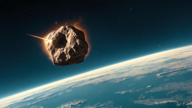 Foto ein asteroid fliegt vom weltraum aus auf die erde zu